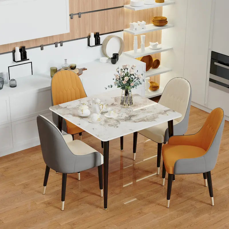 Modern Slate Kitchen Dining Table with Sintered Stone Top Metal Legs (Table Only) - 31.5x31.5x30 inch 7