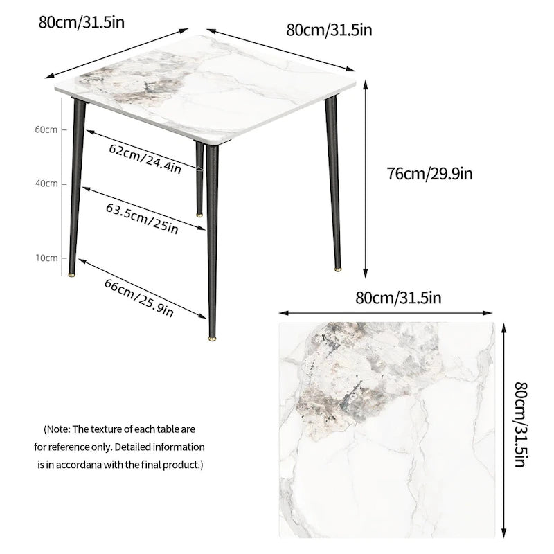 Modern Slate Kitchen Dining Table with Sintered Stone Top Metal Legs (Table Only) - 31.5x31.5x30 inch 9