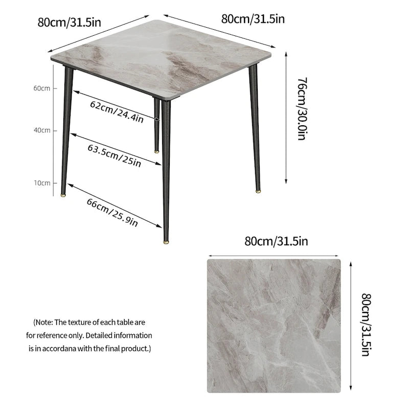 Modern Slate Kitchen Dining Table with Sintered Stone Top Metal Legs (Table Only) - 31.5x31.5x30 inch 15