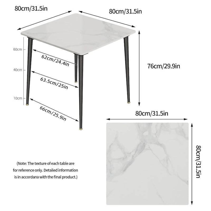 Modern Slate Kitchen Dining Table with Sintered Stone Top Metal Legs (Table Only) - 31.5x31.5x30 inch 20