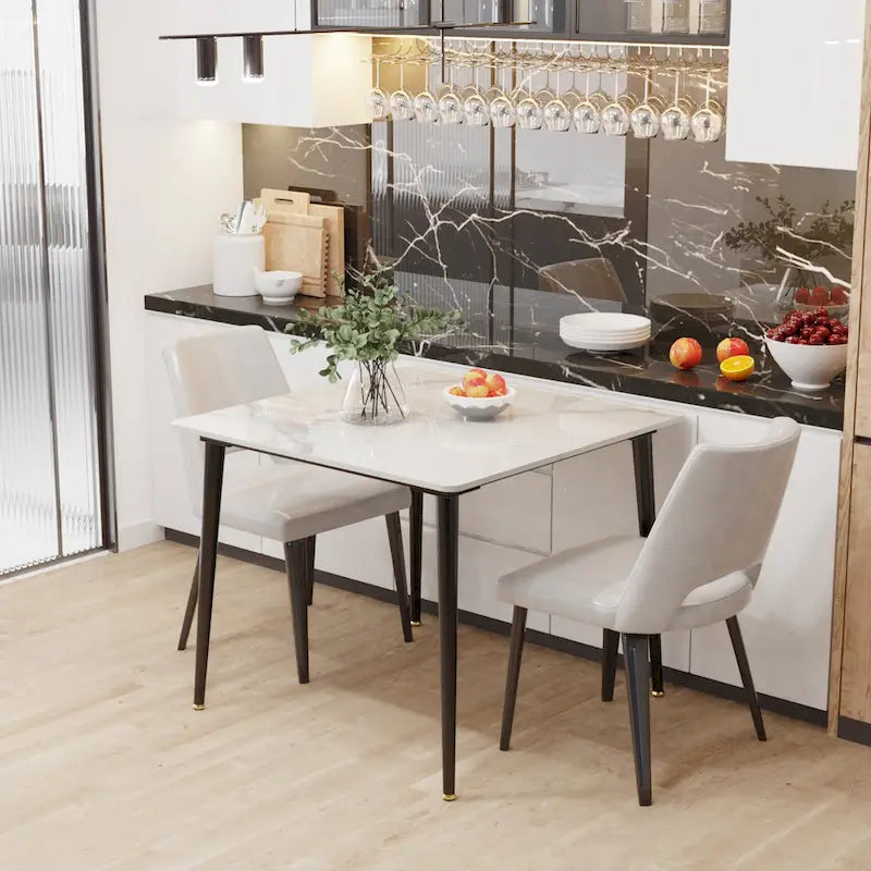 Modern Slate Kitchen Dining Table with Sintered Stone Top Metal Legs (Table Only) - 31.5x31.5x30 inch 22