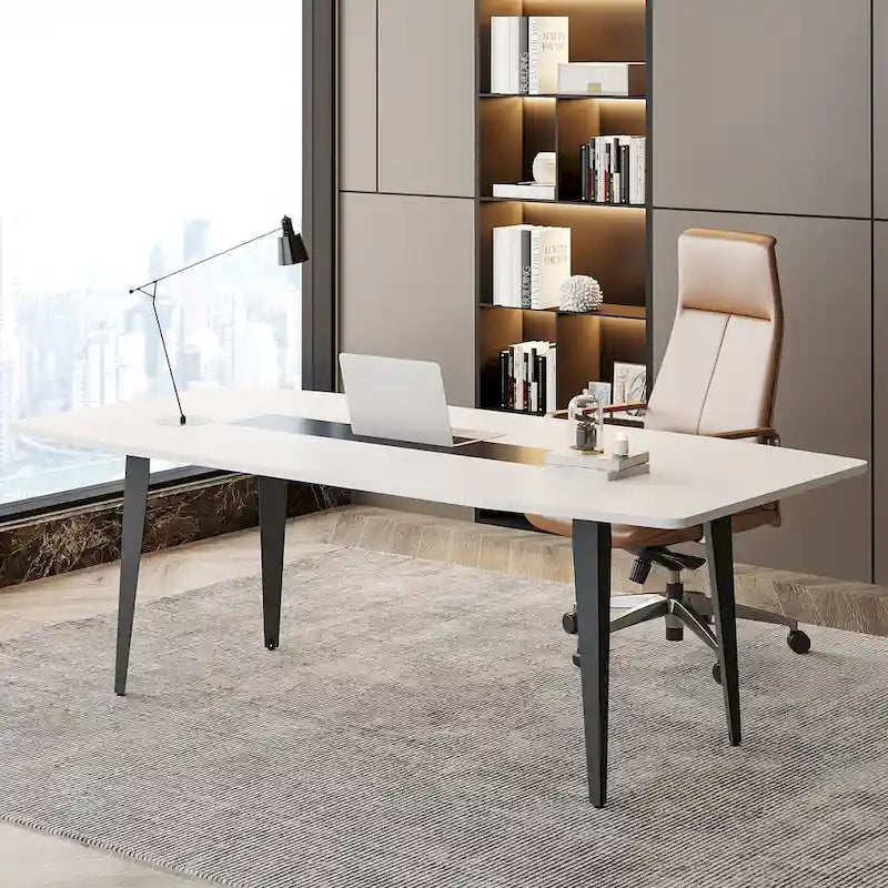 70.86 White Office Desk with Strong Metal Legs, Boat Shpae