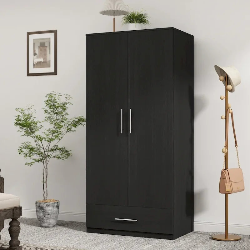 31.5W x 66.9H Wardrobe Armoire Cloest with Drawer In Black,White 30