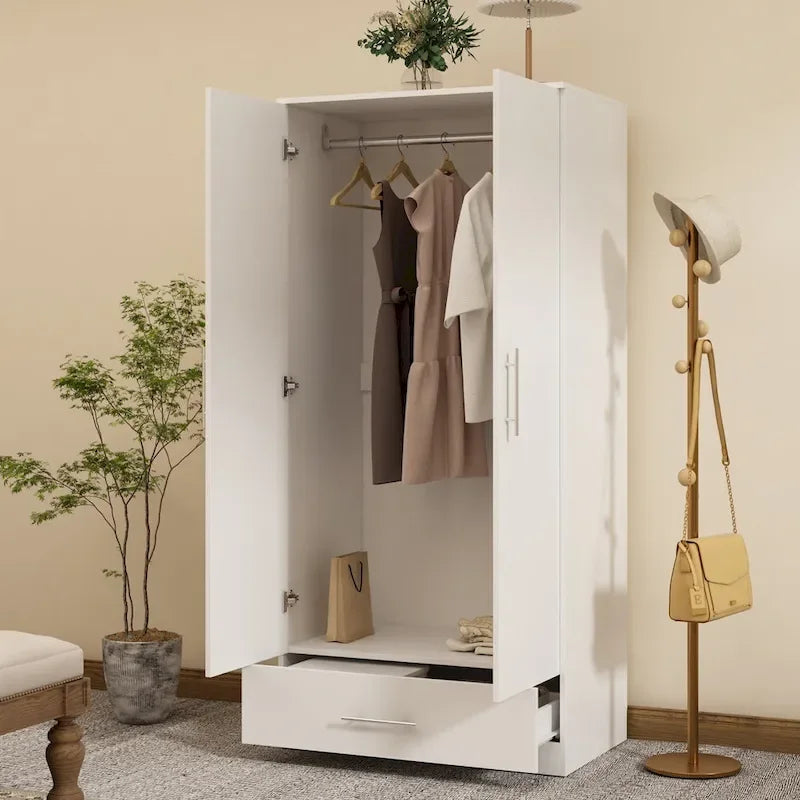 31.5W x 66.9H Wardrobe Armoire Cloest with Drawer In Black,White