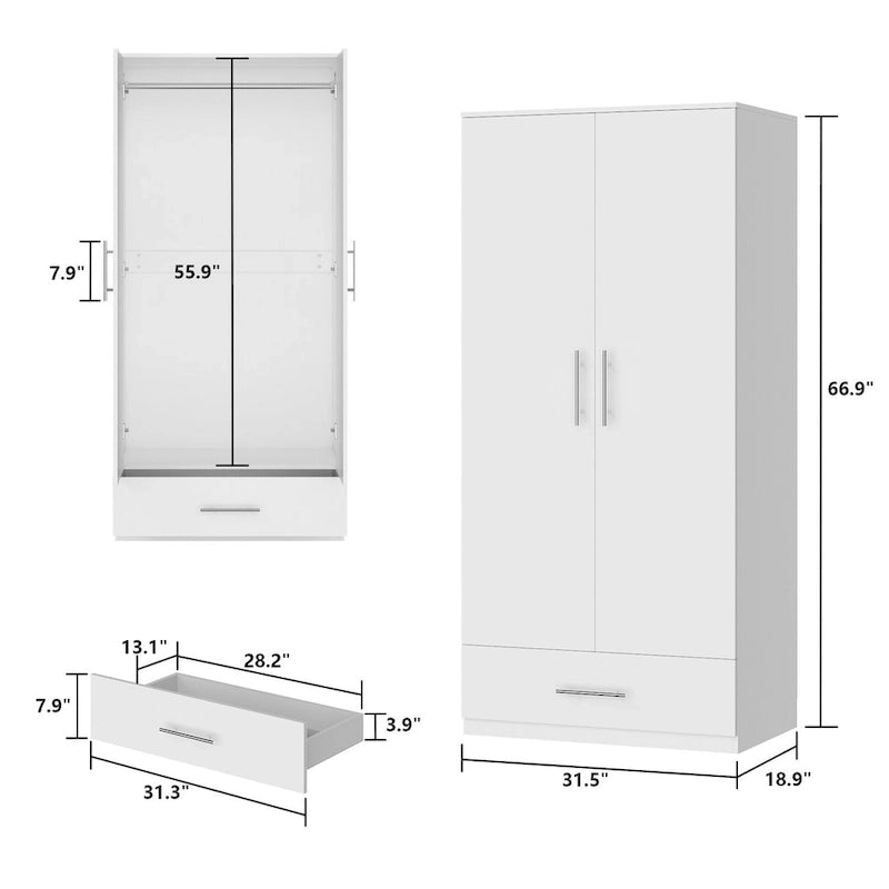 31.5W x 66.9H Wardrobe Armoire Cloest with Drawer In Black,White 6