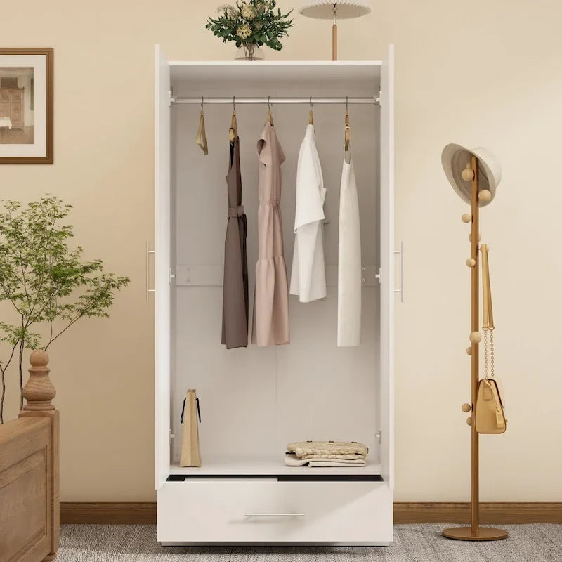 31.5W x 66.9H Wardrobe Armoire Cloest with Drawer In Black,White 7