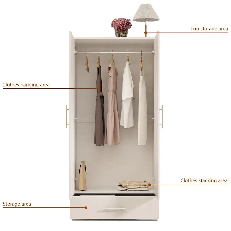 31.5W x 66.9H Wardrobe Armoire Cloest with Drawer In Black,White 12