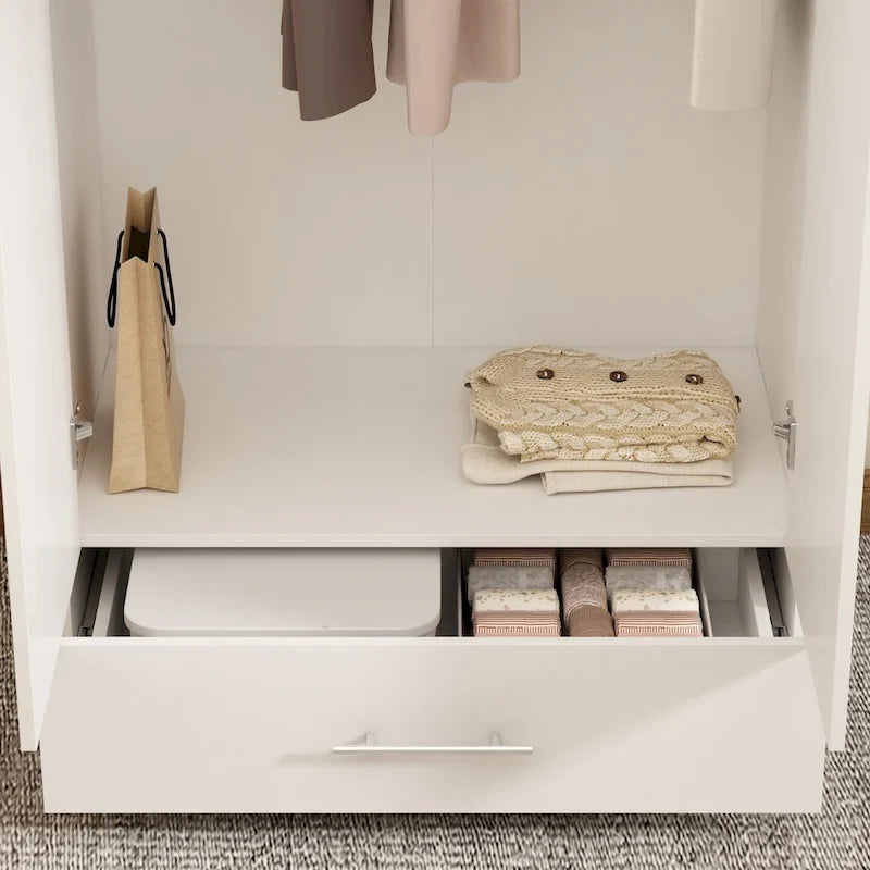 31.5W x 66.9H Wardrobe Armoire Cloest with Drawer In Black,White 13