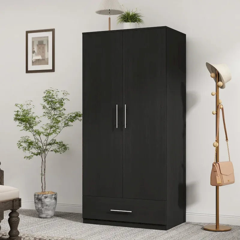 31.5W x 66.9H Wardrobe Armoire Cloest with Drawer In Black,White 15