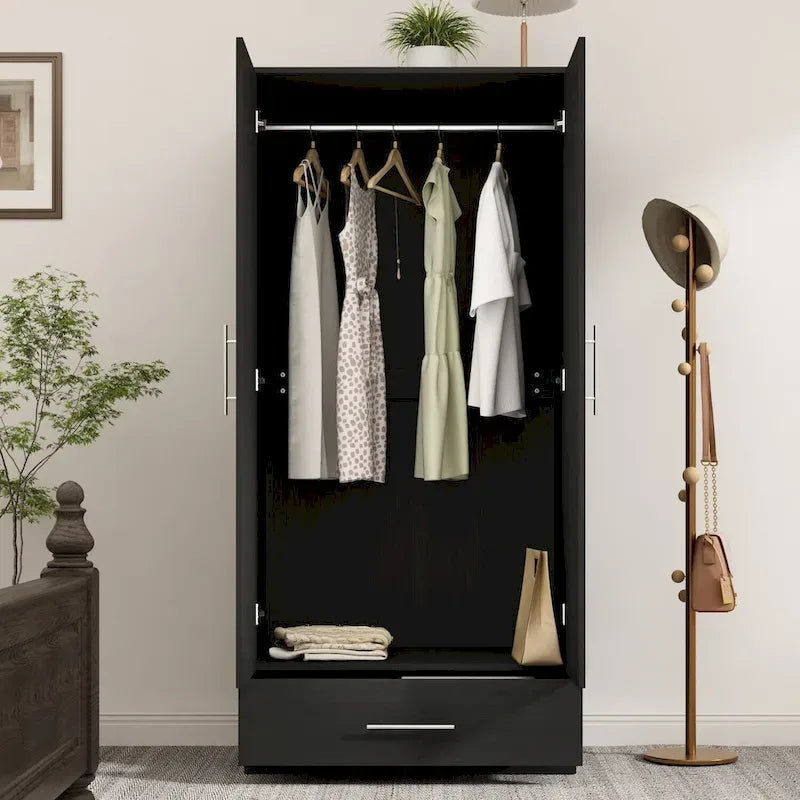 31.5W x 66.9H Wardrobe Armoire Cloest with Drawer In Black,White 17
