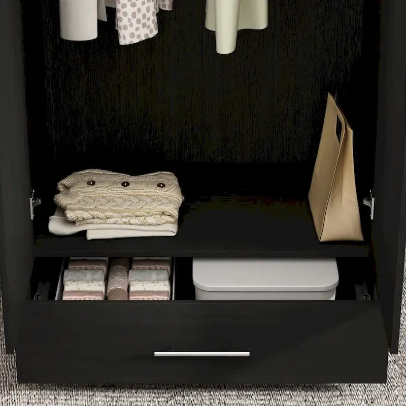 31.5W x 66.9H Wardrobe Armoire Cloest with Drawer In Black,White 28