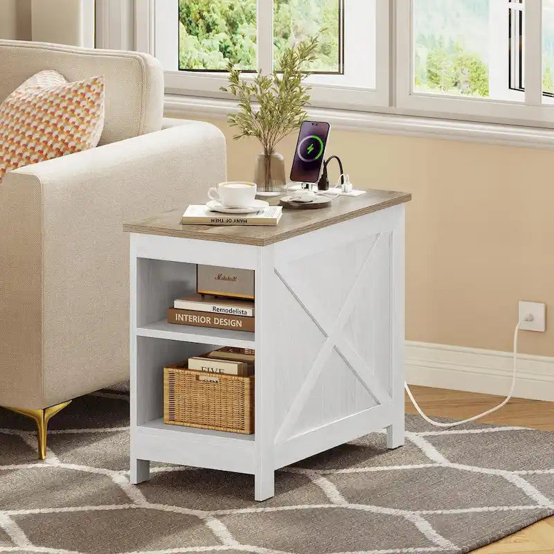 Moasis End Table with Charging Station, Side Table with Storage, 2 Power outlets & 2 USB Ports for Living Room 2