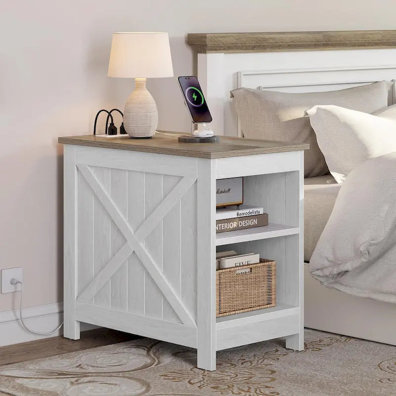 Moasis End Table with Charging Station, Side Table with Storage, 2 Power outlets & 2 USB Ports for Living Room 3