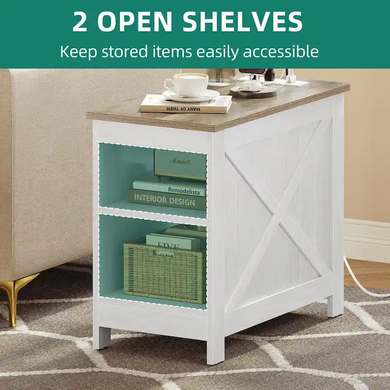 Moasis End Table with Charging Station, Side Table with Storage, 2 Power outlets & 2 USB Ports for Living Room 4