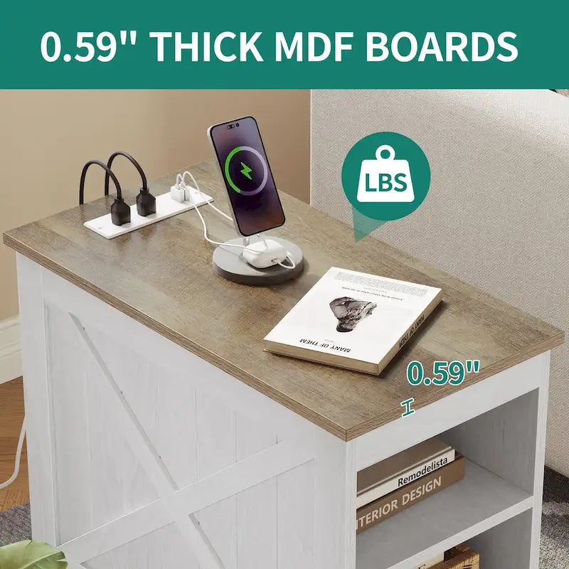 Moasis End Table with Charging Station, Side Table with Storage, 2 Power outlets & 2 USB Ports for Living Room 5