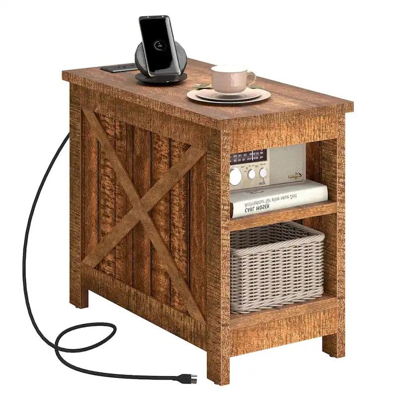 Moasis End Table with Charging Station, Side Table with Storage, 2 Power outlets & 2 USB Ports for Living Room 10