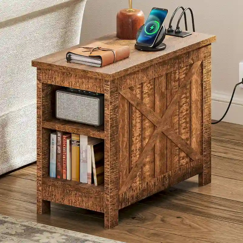 Moasis End Table with Charging Station, Side Table with Storage, 2 Power outlets & 2 USB Ports for Living Room 11