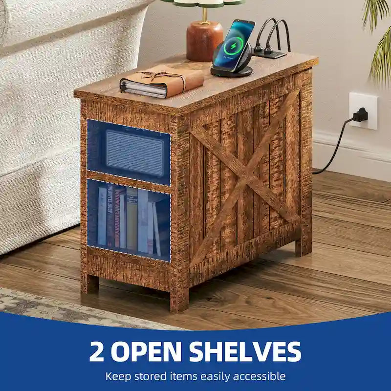 Moasis End Table with Charging Station, Side Table with Storage, 2 Power outlets & 2 USB Ports for Living Room 12