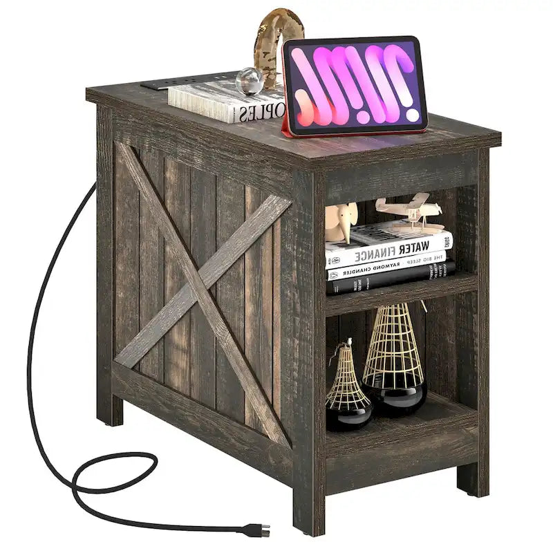 Moasis End Table with Charging Station, Side Table with Storage, 2 Power outlets & 2 USB Ports for Living Room 16