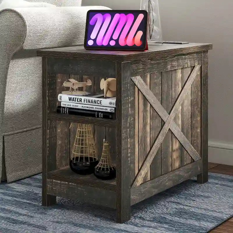 Moasis End Table with Charging Station, Side Table with Storage, 2 Power outlets & 2 USB Ports for Living Room 17