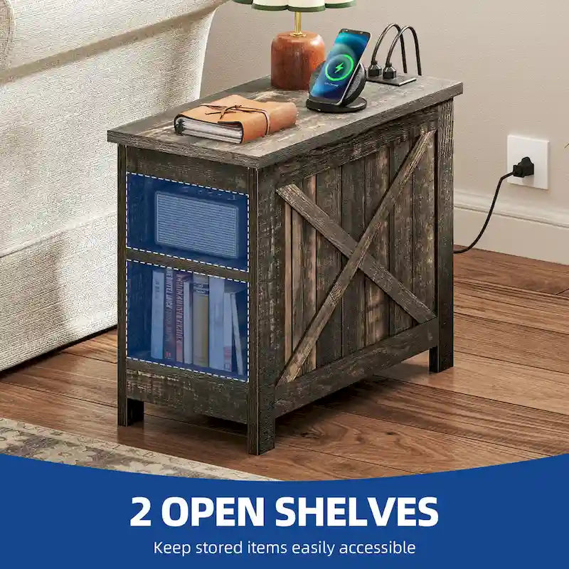 Moasis End Table with Charging Station, Side Table with Storage, 2 Power outlets & 2 USB Ports for Living Room 18