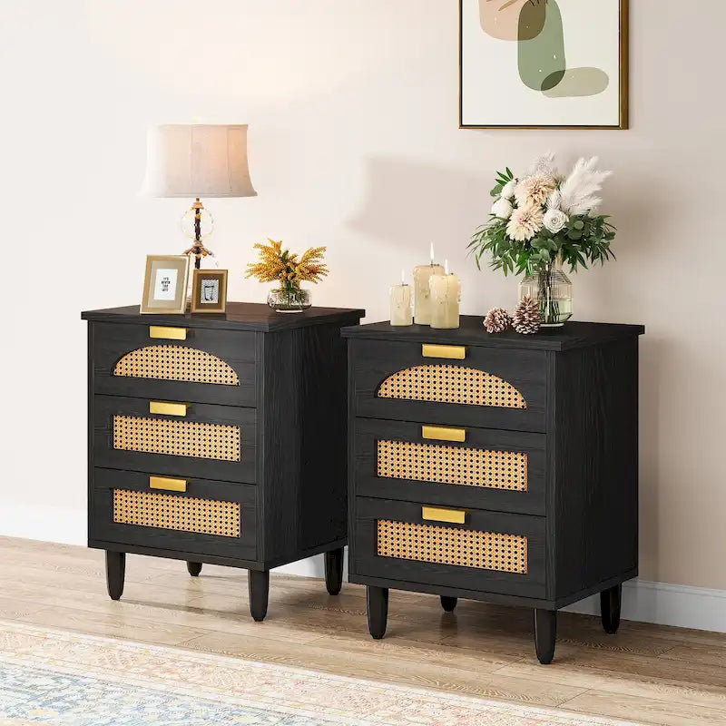 20-Inch Night Stand, 3-Drawer Wood Bedside Table Storage Cabinet for Bedroom, Green 18