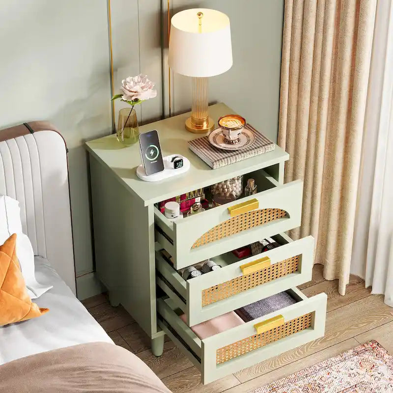 20-Inch Night Stand, 3-Drawer Wood Bedside Table Storage Cabinet for Bedroom, Green 3