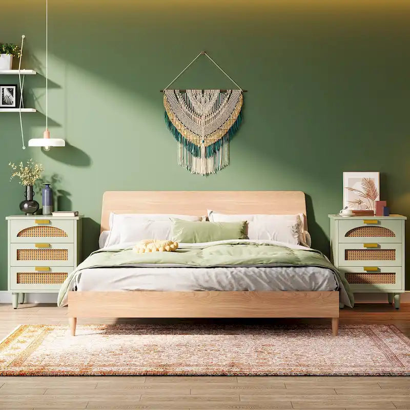 20-Inch Night Stand, 3-Drawer Wood Bedside Table Storage Cabinet for Bedroom, Green 4