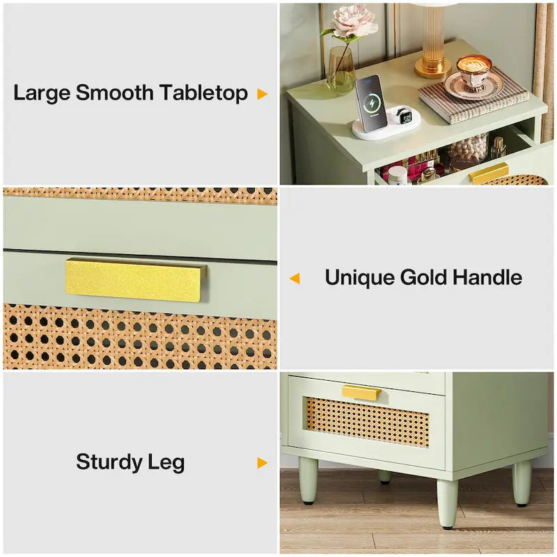 20-Inch Night Stand, 3-Drawer Wood Bedside Table Storage Cabinet for Bedroom, Green 6