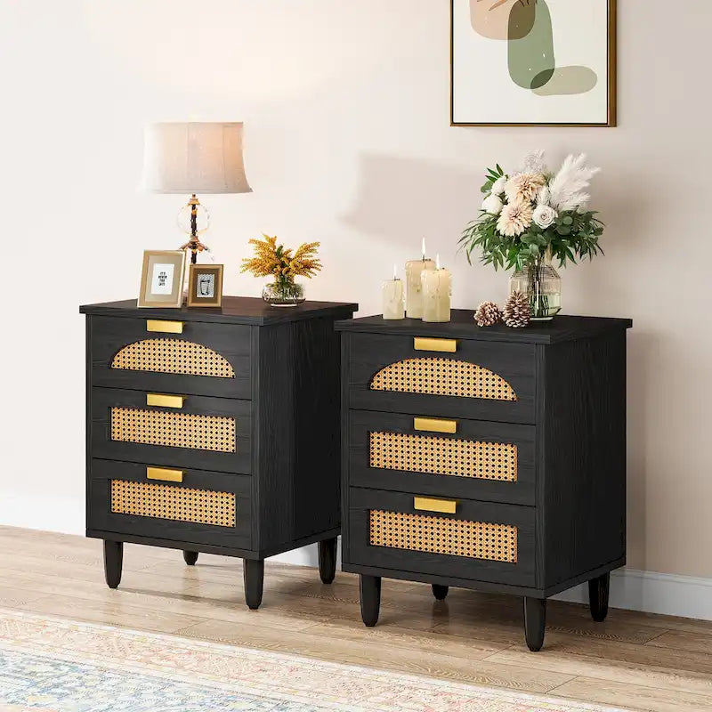 20-Inch Night Stand, 3-Drawer Wood Bedside Table Storage Cabinet for Bedroom, Green 8
