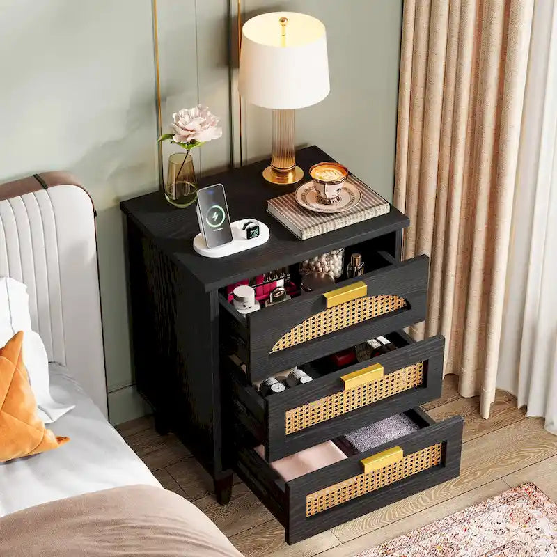 20-Inch Night Stand, 3-Drawer Wood Bedside Table Storage Cabinet for Bedroom, Green 10
