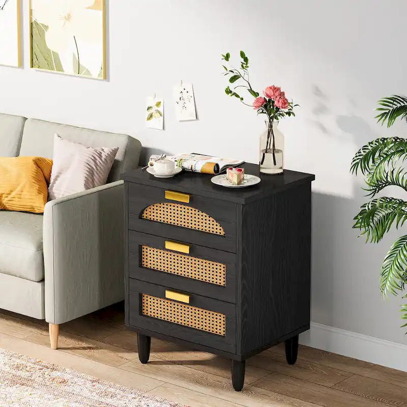 20-Inch Night Stand, 3-Drawer Wood Bedside Table Storage Cabinet for Bedroom, Green 11