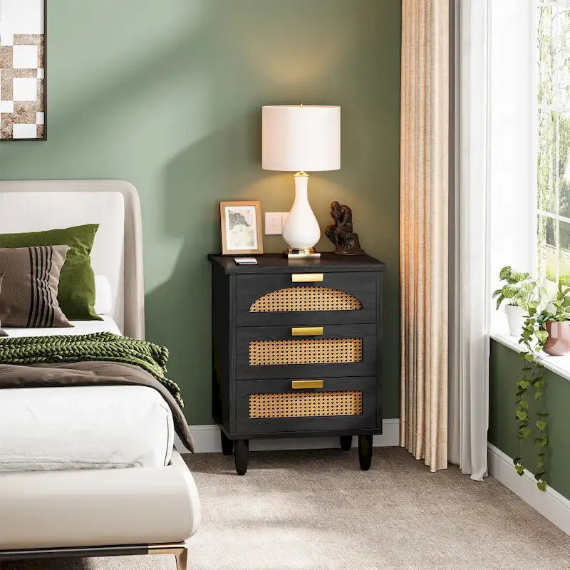 20-Inch Night Stand, 3-Drawer Wood Bedside Table Storage Cabinet for Bedroom, Green 12