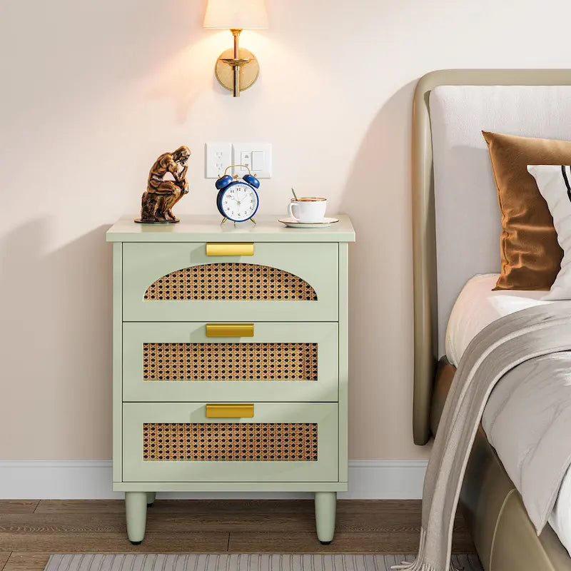 20-Inch Night Stand, 3-Drawer Wood Bedside Table Storage Cabinet for Bedroom, Green 15