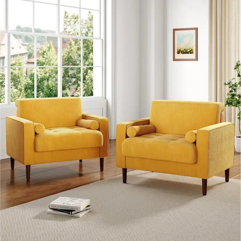 2 Set Poltrone Moderne Larghe in Velluto a Coste 37