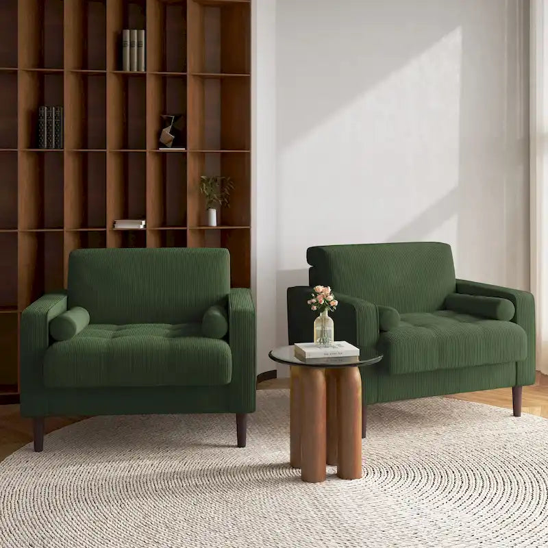 2 Set Poltrone Moderne Larghe in Velluto a Coste 38