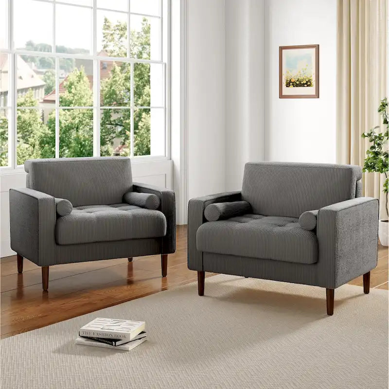 2 Set Poltrone Moderne Larghe in Velluto a Coste 40