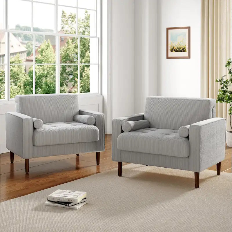 2 Set Poltrone Moderne Larghe in Velluto a Coste 41