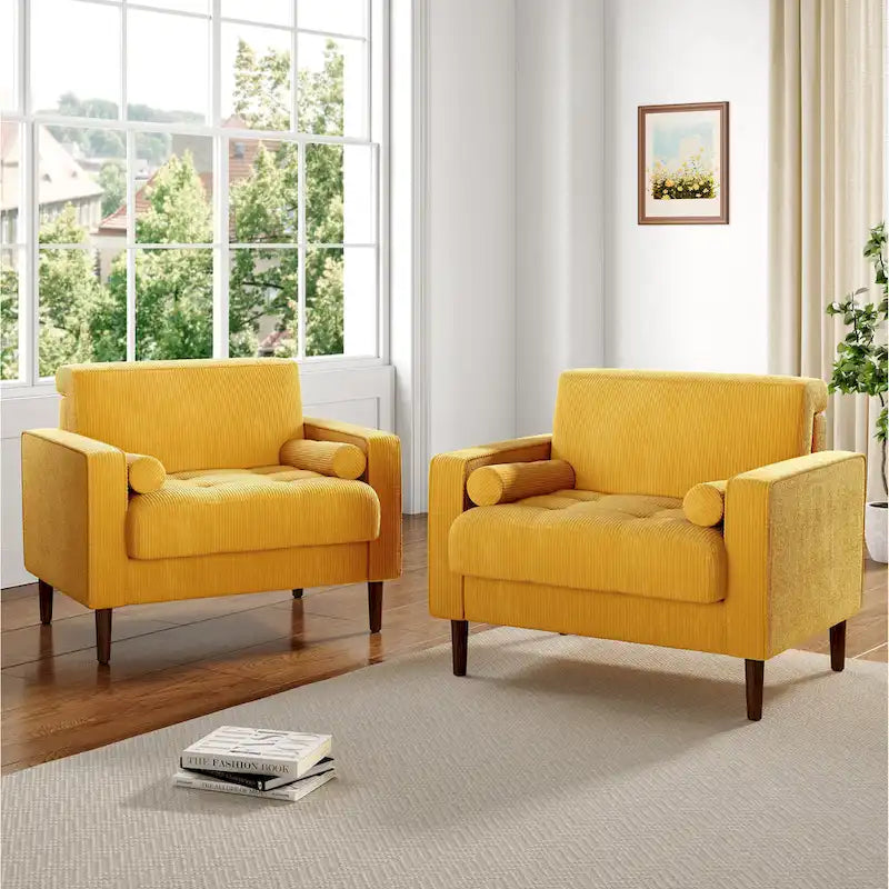 2 Set Poltrone Moderne Larghe in Velluto a Coste 3