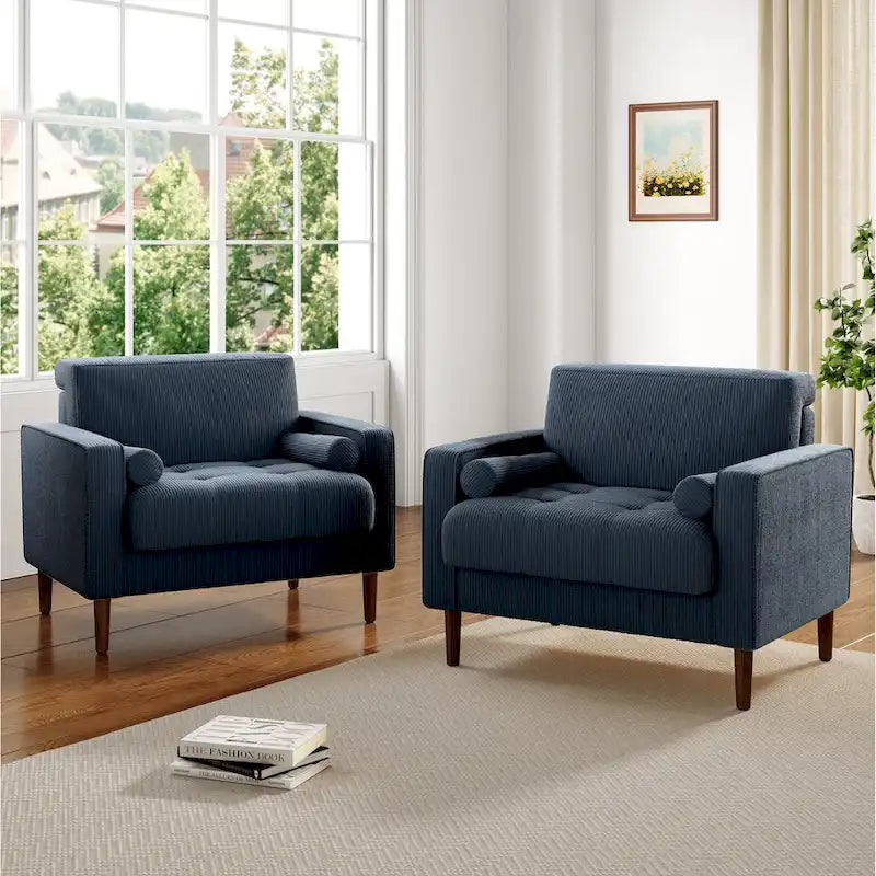 2 Set Poltrone Moderne Larghe in Velluto a Coste 4