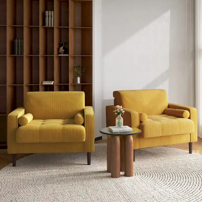 2 Set Poltrone Moderne Larghe in Velluto a Coste 6