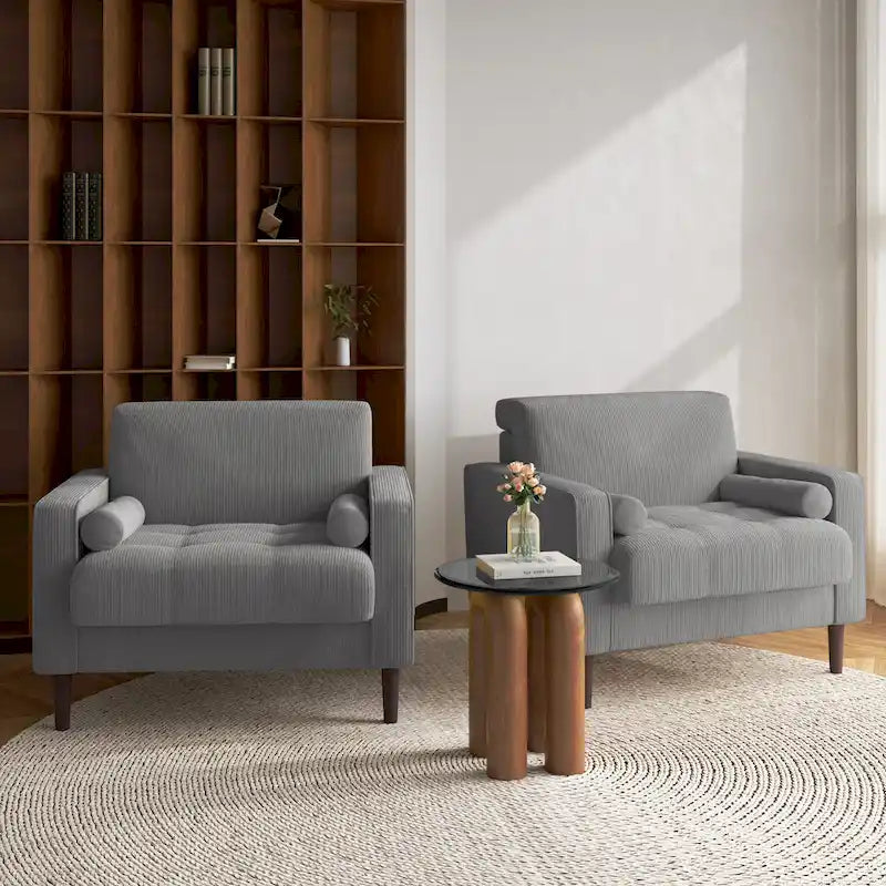 2 Set Poltrone Moderne Larghe in Velluto a Coste 7
