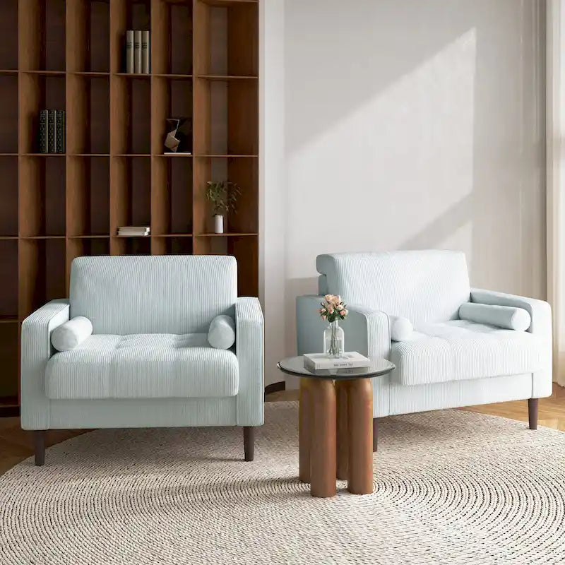 2 Set Poltrone Moderne Larghe in Velluto a Coste 8