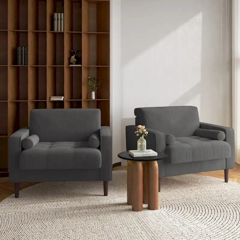 2 Set Poltrone Moderne Larghe in Velluto a Coste 9