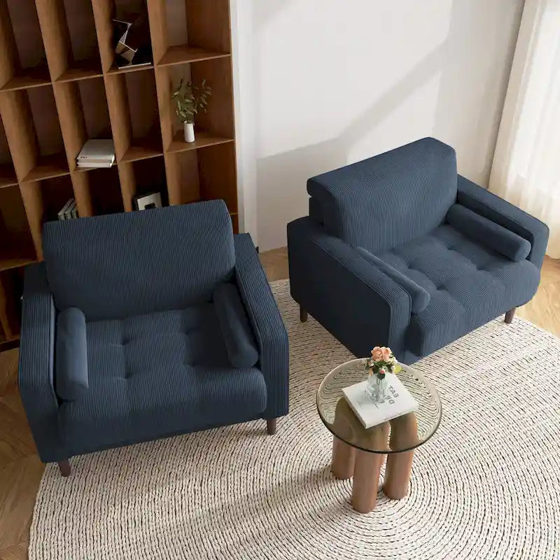 2 Set Poltrone Moderne Larghe in Velluto a Coste 24