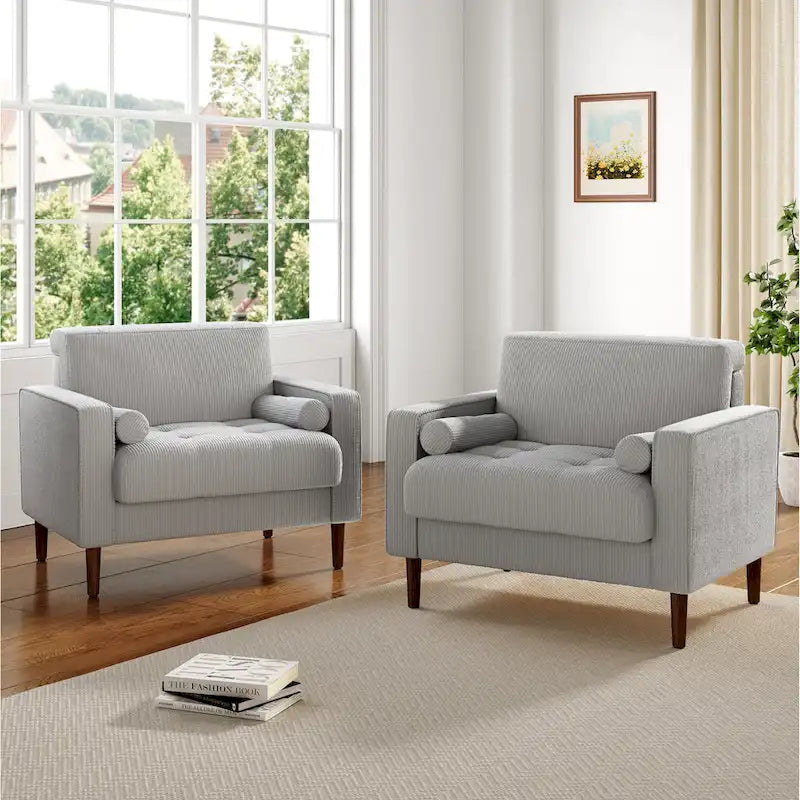 2 Set Poltrone Moderne Larghe in Velluto a Coste 30