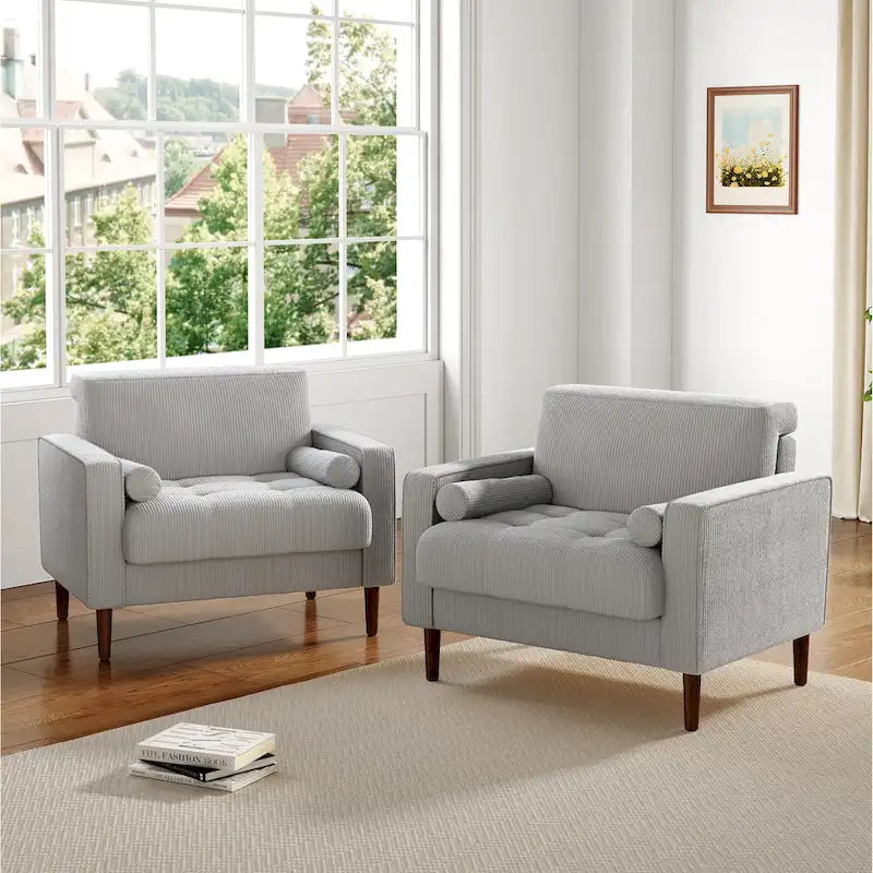 2 Set Poltrone Moderne Larghe in Velluto a Coste 31