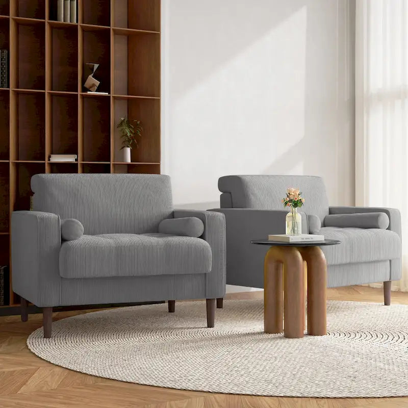2 Set Poltrone Moderne Larghe in Velluto a Coste 33