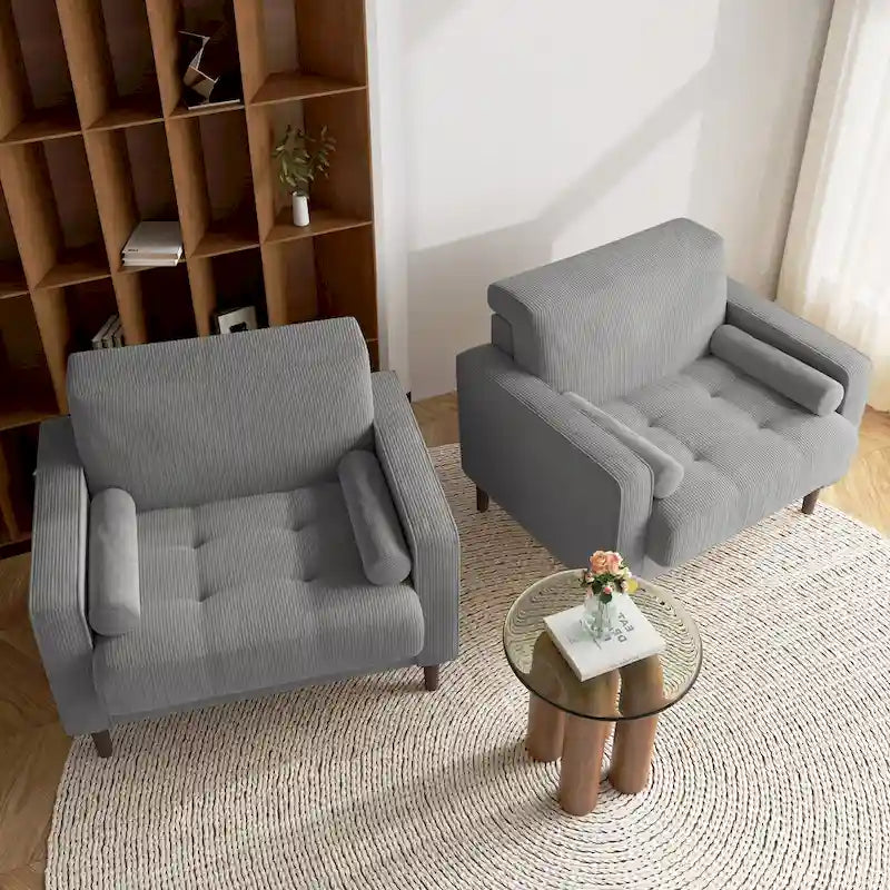 2 Set Poltrone Moderne Larghe in Velluto a Coste 34