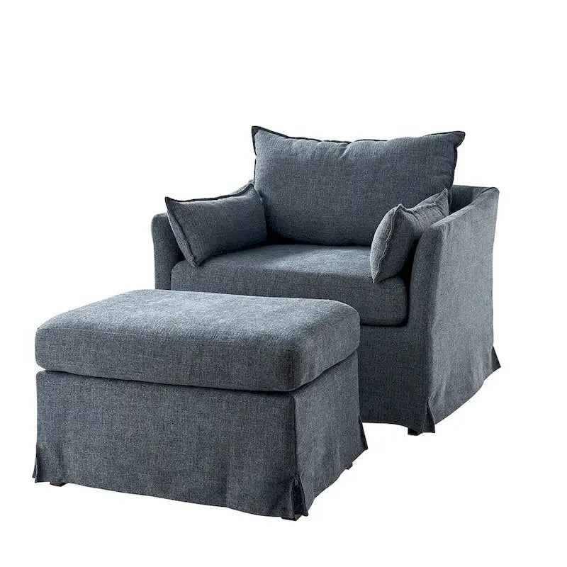 Sophie Modern Oversized Slipcovered Armchair and Ottoman with Lockable Rear Wheels by HULALA HOME